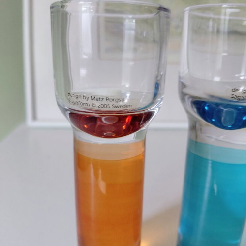 Sagaform Club snapsglazen shot glasses set of 2, blue and orange
