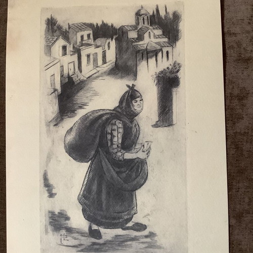 Lelas Paschalis engravings set of 4, Greek scenes