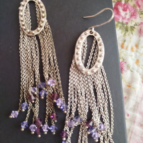 Hot Diamonds long dangling earrings with purple stones like new