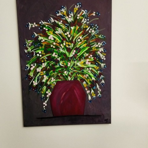 Painting on canvas 70x50 cm tempera vase new