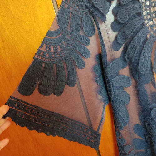 Blue tunic one size like new, airy with embroidery