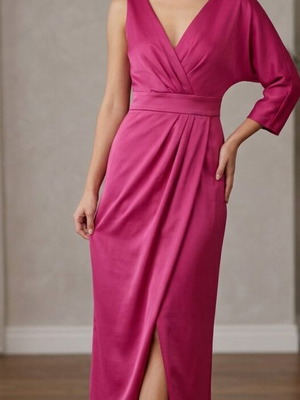 Access long dress with slit and one sleeve, like new, pink