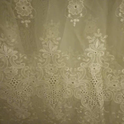 White curtain with embroidery ready to hang 2x2.45