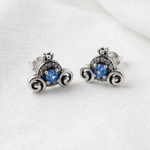 Pandora Cinderella Pumpkin Coach Earrings new, blue and silver