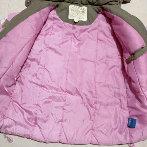 Puffer jacket size 10 like new, khaki with pink details