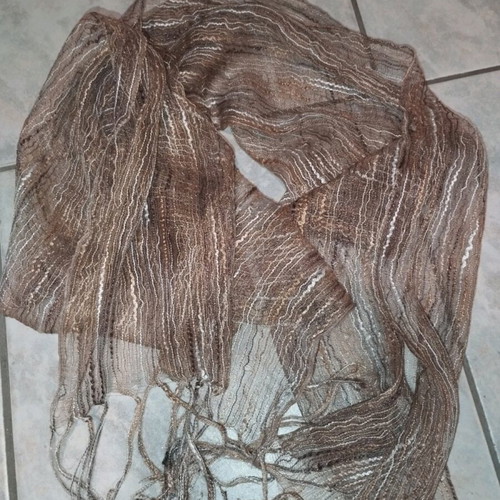Transparent brown scarf with gold stripes