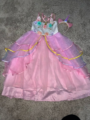 Unicorn dress for girls, size 122 cm, with headband