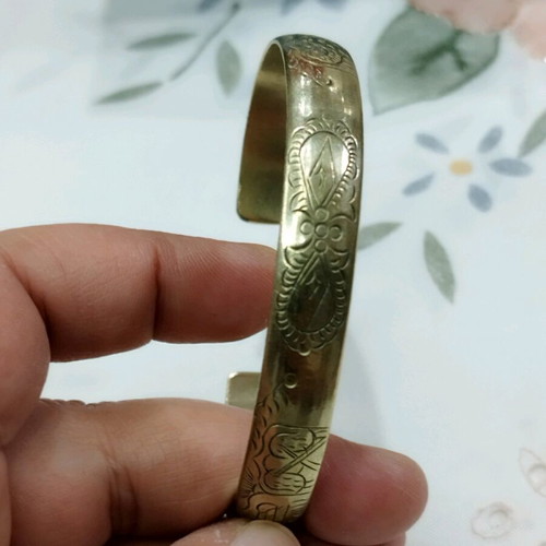Antique handmade cuff bracelet used, gold color (~1900)