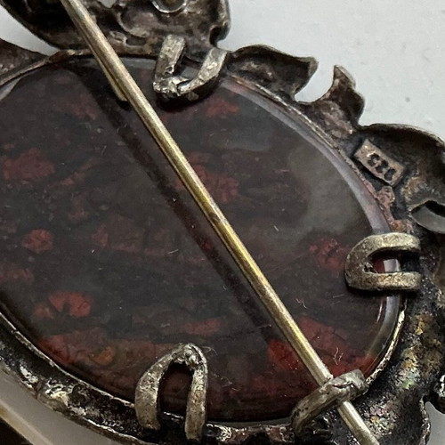 Vintage Sterling Silver 925 Brooch Pin with Natural Jasper Stone, used