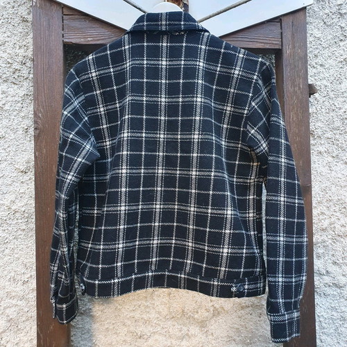 Vintage 90s Black Check Wool Jacket XS Used