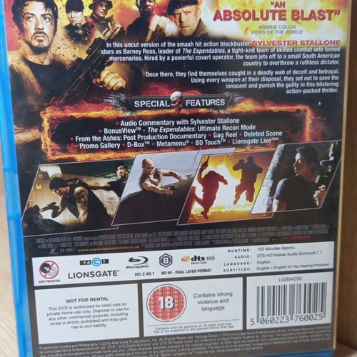 The Expendables Blu-Ray like new with English subtitles