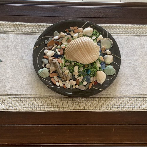 Handmade vintage table runner unused with gold thread and tassels 105x40 cm