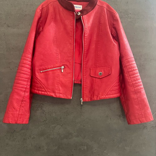 Mayoral girls' red leather jacket like new, size 8-9