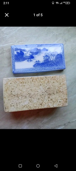 19cm Antique Chinese Porcelain Qianlong  Mark  Blue And White Landscape Covered Box