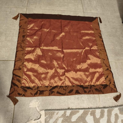 Decorative Living Room Table Runner 80x80 cm, Brick Copper with Gold Embroidery and Tassels