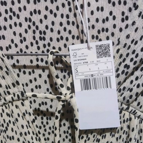 Mango Pomelo Tie Neck Spot Print Blouse new, beige with black polka dots