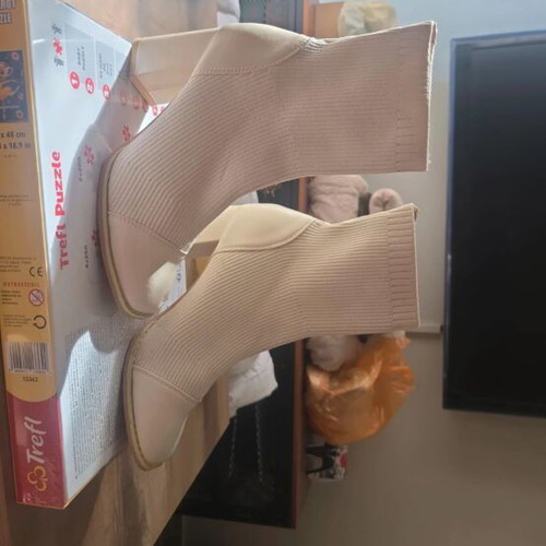 Fabric heel boots off white like new