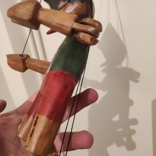 Pinocchio wooden handmade marionette 1970s like new, 30cm height