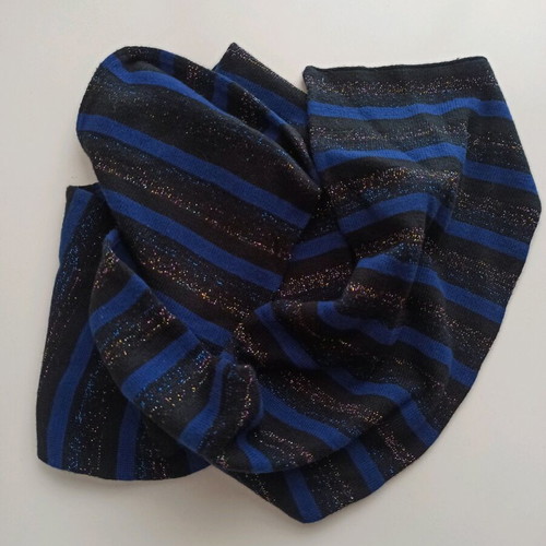 Scarf like new with blue and black stripes, cotton and acrylic