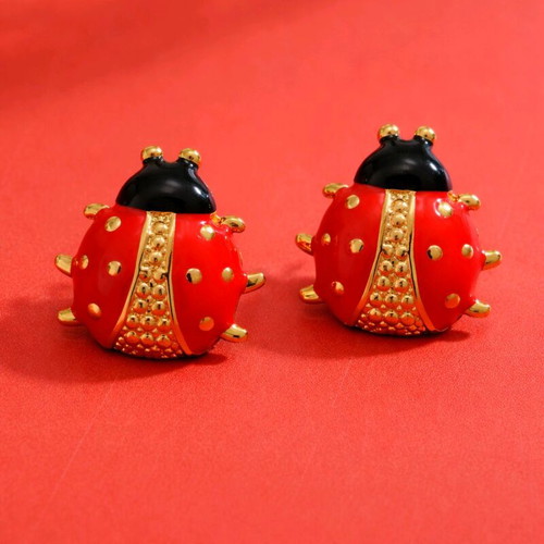 Ladybug earrings 18K plated red new