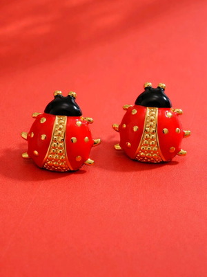 Ladybug earrings 18K plated red new