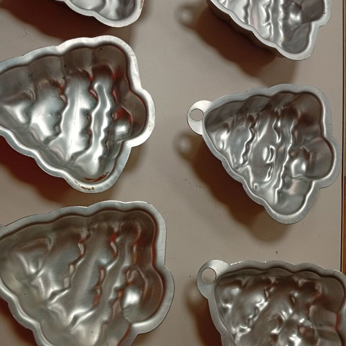 Christmas dessert molds used, set of six, tree shape
