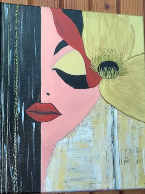 Handmade painting on canvas "Flower in Hair" 24x29 cm, acrylics