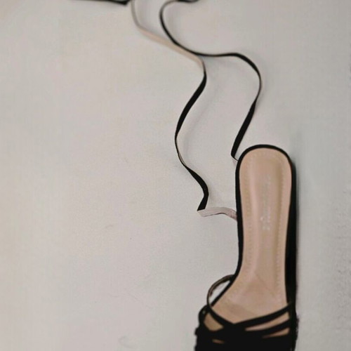 Strappy sandals new with high heel, rhinestones and long strap