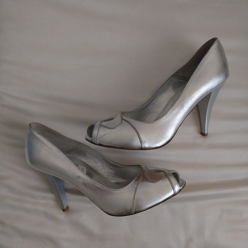 Dodici leather peep toe heels silver, new, size 40