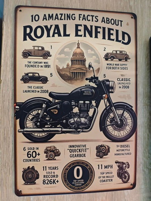Vintage Royal Enfield metal sign like new with historical facts