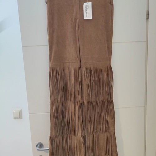 Suede pants with fringes new, size 38, camel color
