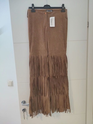 Suede pants with fringes new, size 38, camel color
