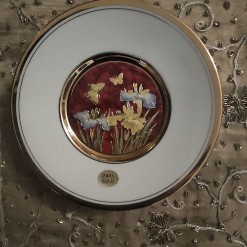 Decorative plate 24 K gold plated like new, Chokin porcelain 20 cm