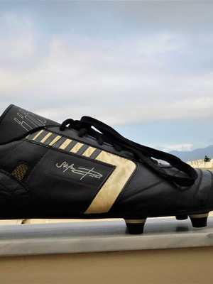 Stefan Reuter football shoe used, showcase model