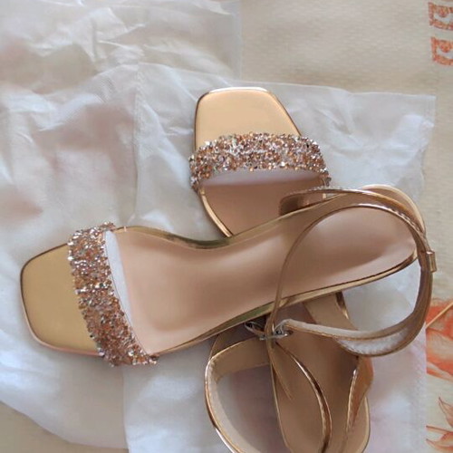 Gold Sandals with Strass Size 40 New, 3 cm Heel