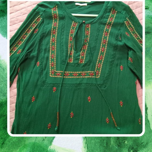 Boho embroidered tunic Sfera XL emerald green like new