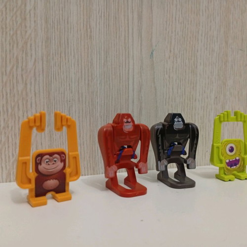 Kinder Joy Surprise figures used, set with monkeys and gorillas