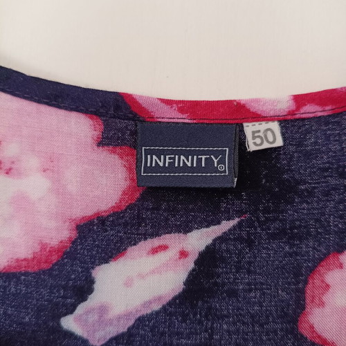 Infinity sleeveless summer dress A-line navy with pink floral, like new