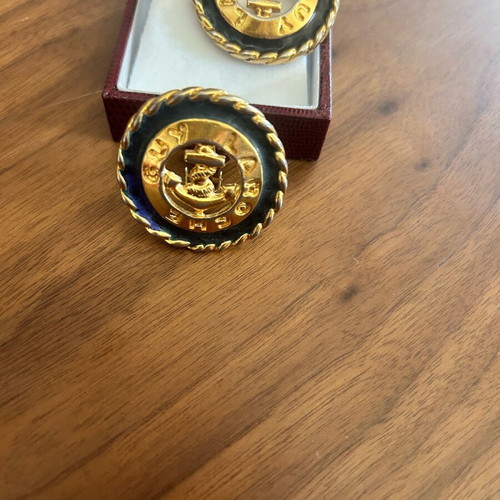 Vintage 80’s clip on earrings Guy Laroche dark blue and gold, like new