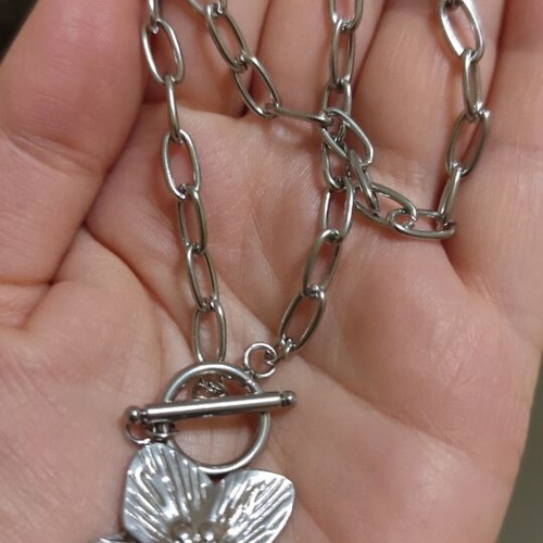 Silver necklace and ring set with charms made of stainless steel new