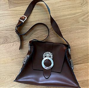 Individual art leather handmade δερμάτινη τσάντα καφέ