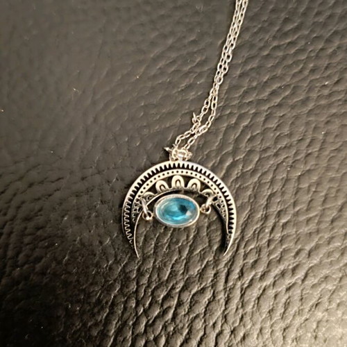 Oxzen steel evil eye necklace with blue stone new