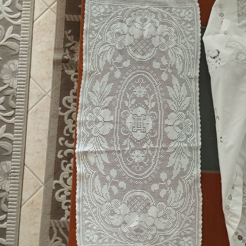 Handmade crochet table runner new, white