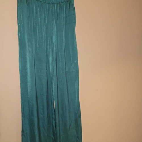Moutaki satin pants size L like new, emerald green