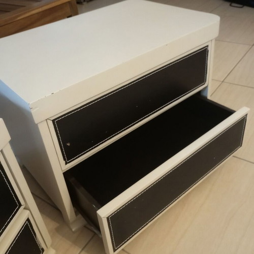 Nightstands used, set of 2, cream chalk paint with wenge faux leather