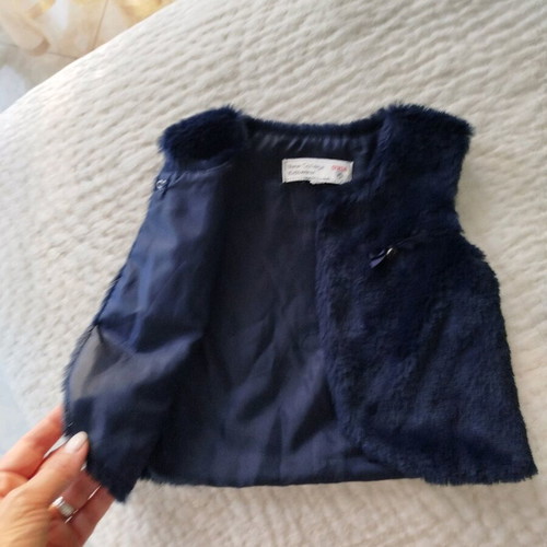 New College sleeveless fur vest blue navy for 2-2.5 years like new