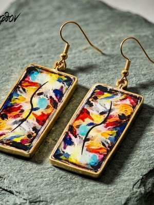 Valuv V earrings new, handmade, multicolor and gold-tone