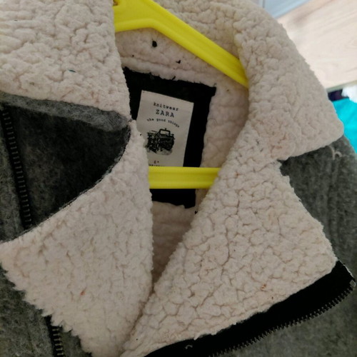 Zara kids jacket grey with inner fur like new, 6 years old