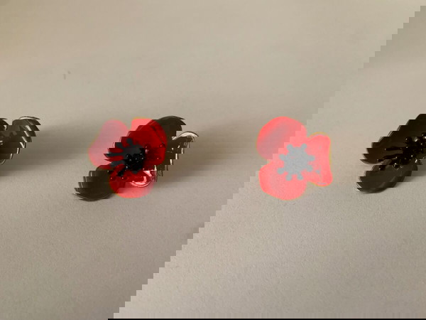 Gold Plated Red Enamel Stud Earrings - Handmade in Greece