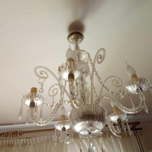 Vintage crystal pentafoto ceiling light used, 1970s